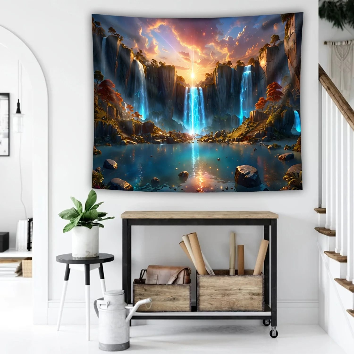 Landscape Waterfall Canyon Tapestry – High-Definition Elemental Architectural Sculpture