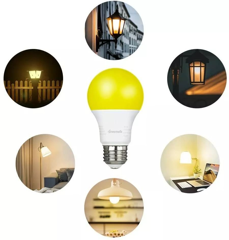 LED Bug Light Bulbs Outdoor 4 Pack A19 Yellow Bulbs for Porch & Patio, 600LM E26 Base