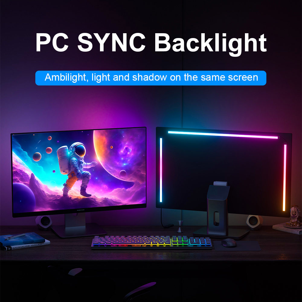 Smart Ambient TV PC Display Sync LED Strip Light, RGB Color-Changing Backlight for Monitors, DIY Gaming & Holiday Decor