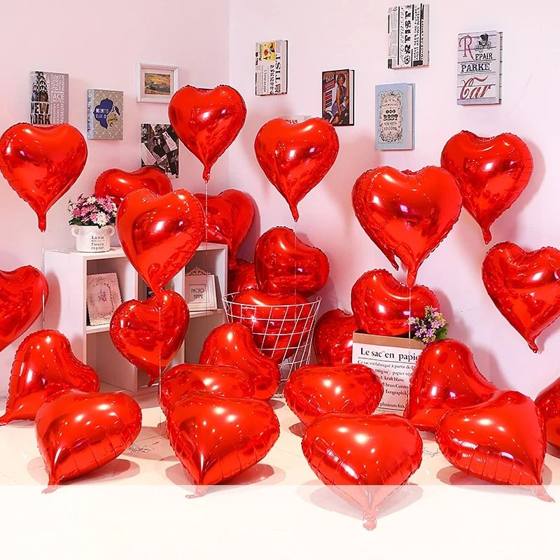18-Inch Heart Foil Balloons – 10 Pcs Romantic Atmosphere Set