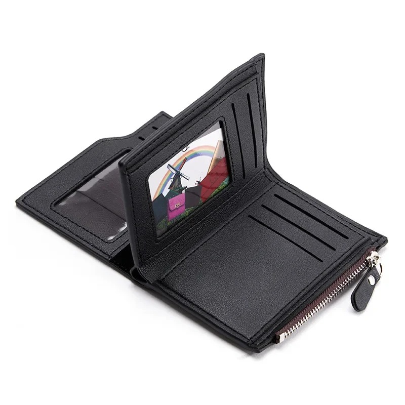 Mens PU Leather Wallet with Zipper Black & Coffee Stylish Credit Card Holder & Money Bag for Men