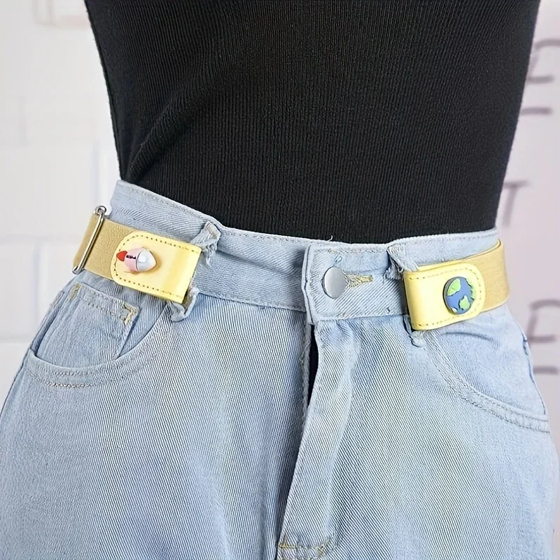 Invisible No Trace Elastic Stretch Belt Press Buckle Lazy Belt Womens Adjustable Jeans Waist Belt