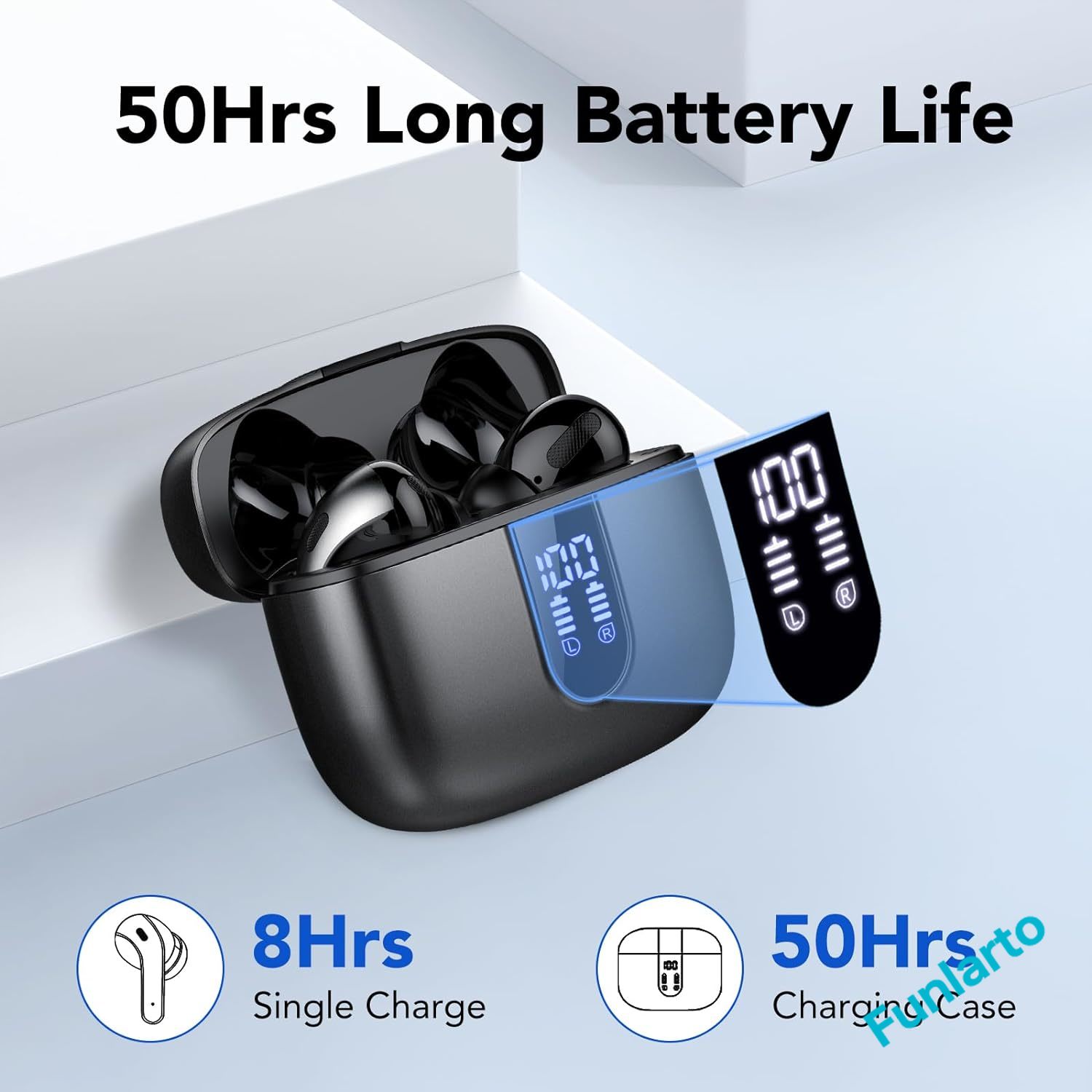 Bluetooth 5.3 Wireless Earbuds, Quad-Mic Call Noise Reduction ENC, 50H Playtime Wireless Earphones, Bluetooth Headphones