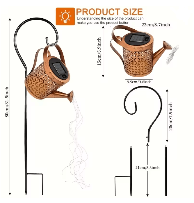 AquaGlow Solar Watering Can Light Outdoor Decorative Fairy Shower Lamp