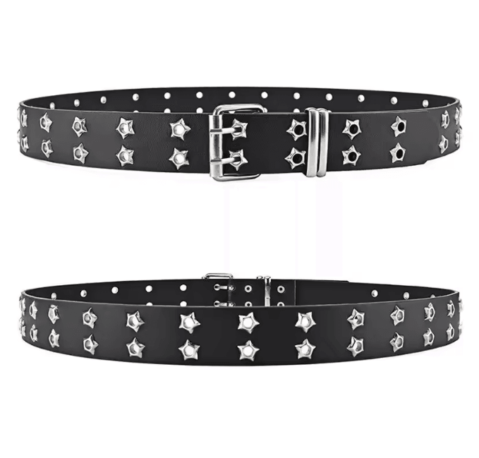 Star Rivet Goth Punk PU Leather Belt Double Pin Buckle Y2K Waistband