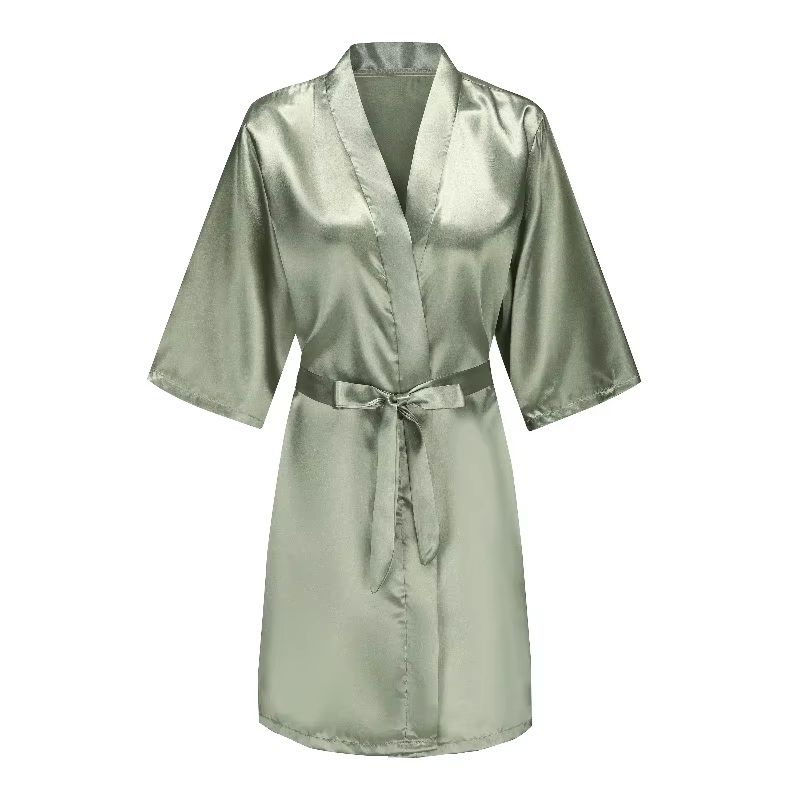 Grass Green Satin Bridal Party Robes With White Letter Bridesmaid Style