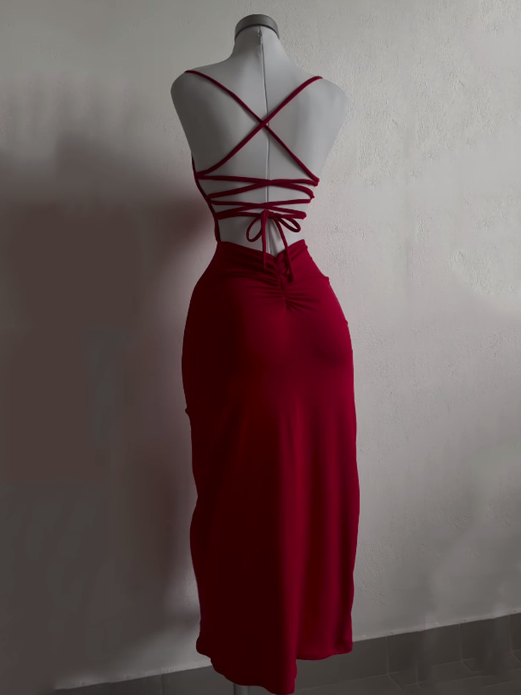 High Street Female Suspender Robes Sexy Backless Lace Up Long Dress Women Split Bodycon Party Dresses
