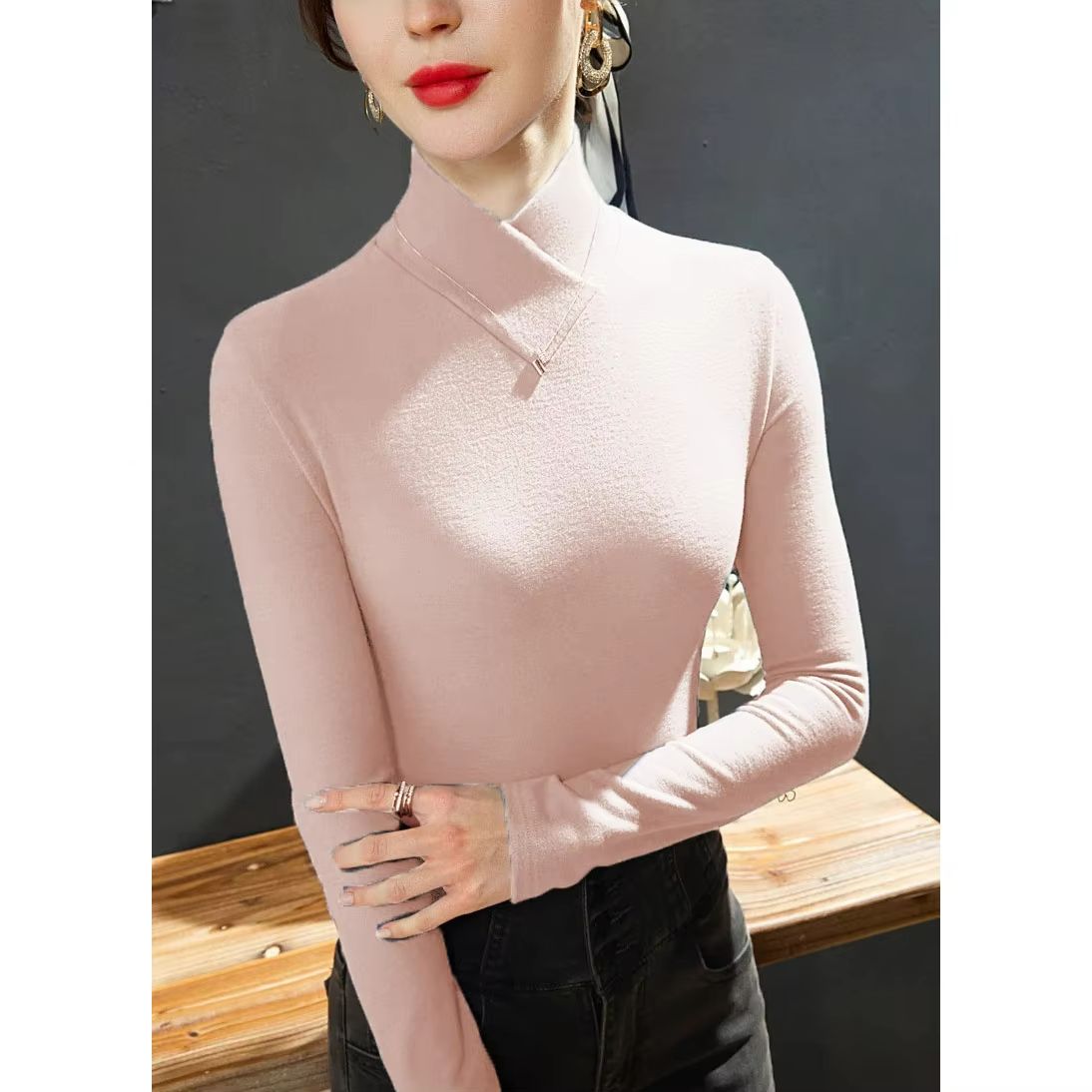CozyLayer Half-High Collar Underlay Top – Thick Long Sleeve Thermal Tee