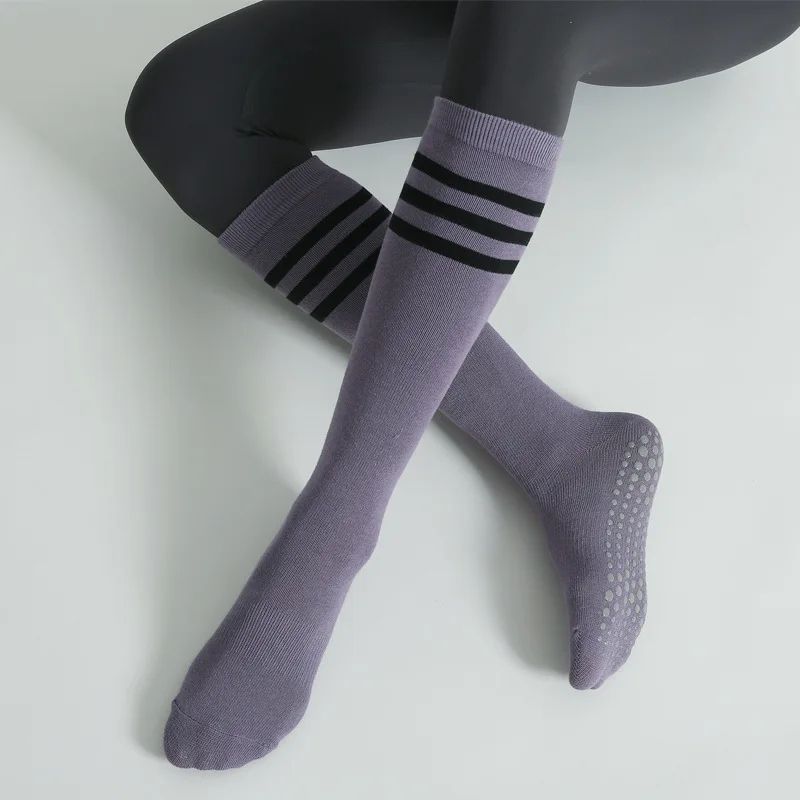 Autumn Winter Womens Anti-Slip Cotton Yoga Socks – Mid-Calf Terry Pilates & Ballet Grip Fitness Socks