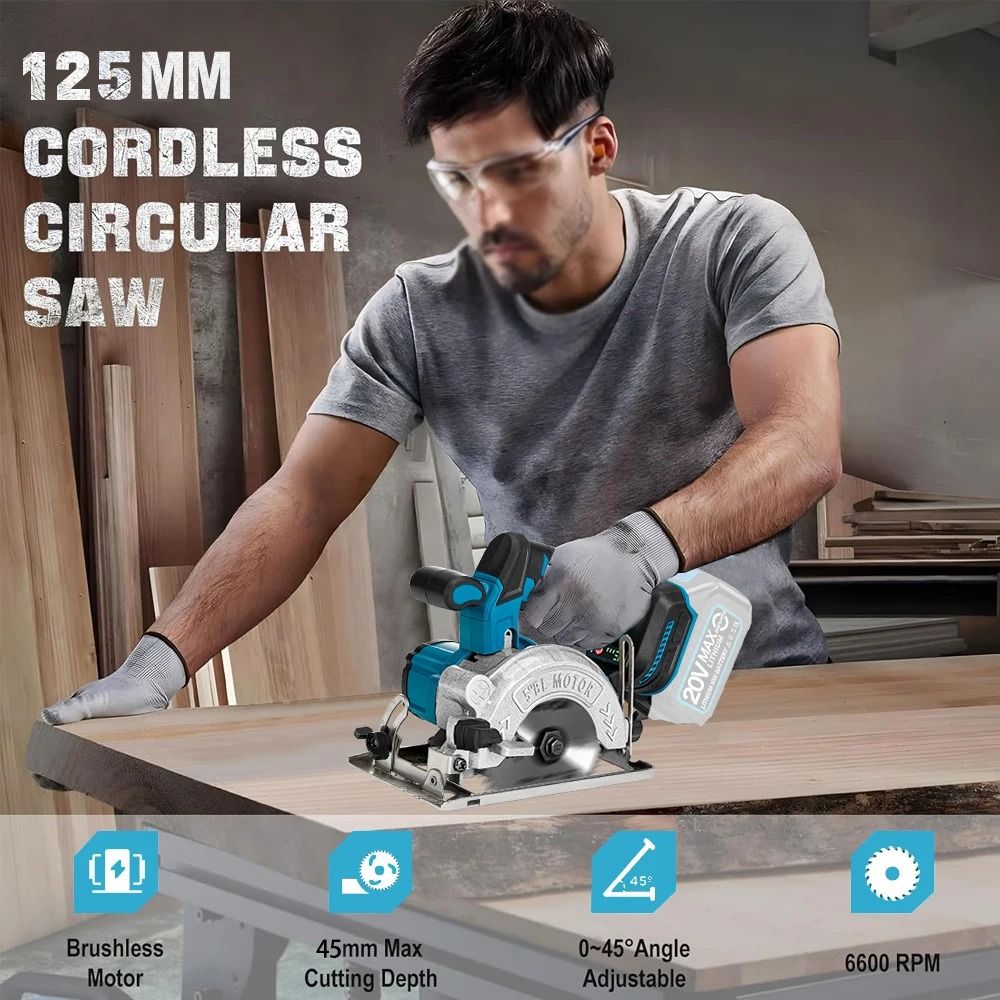 5 Inch Brushless Electric Circular Saw Cordless High Power Wood Cutting Tool Compatible with Makita 18V Battery