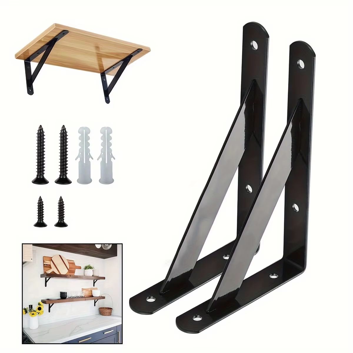 2pcs Rustic Iron Floating Shelf Brackets, 90-Degree Wall Mounted Triangle Support