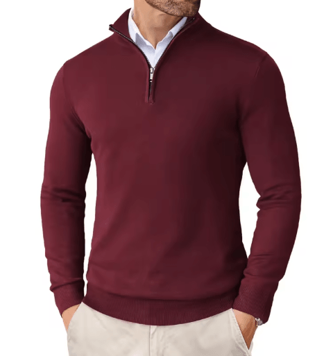 Mens Quarter Zip Knit Sweater Slim Fit Lightweight Mock Neck Pullover