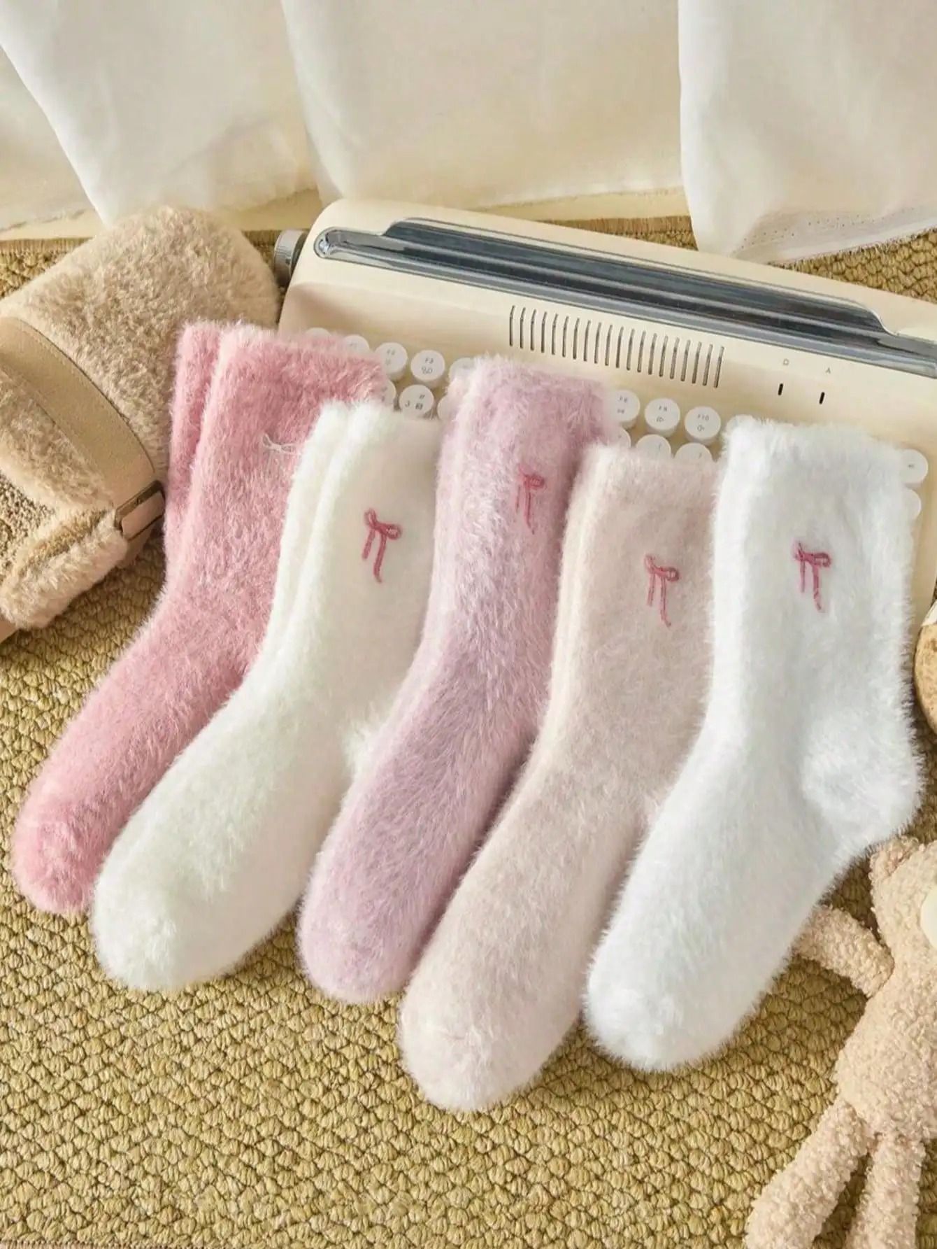 Womens Thickened Mink Fur Socks 5-Pair Set Warm Plush Home Sleepwear