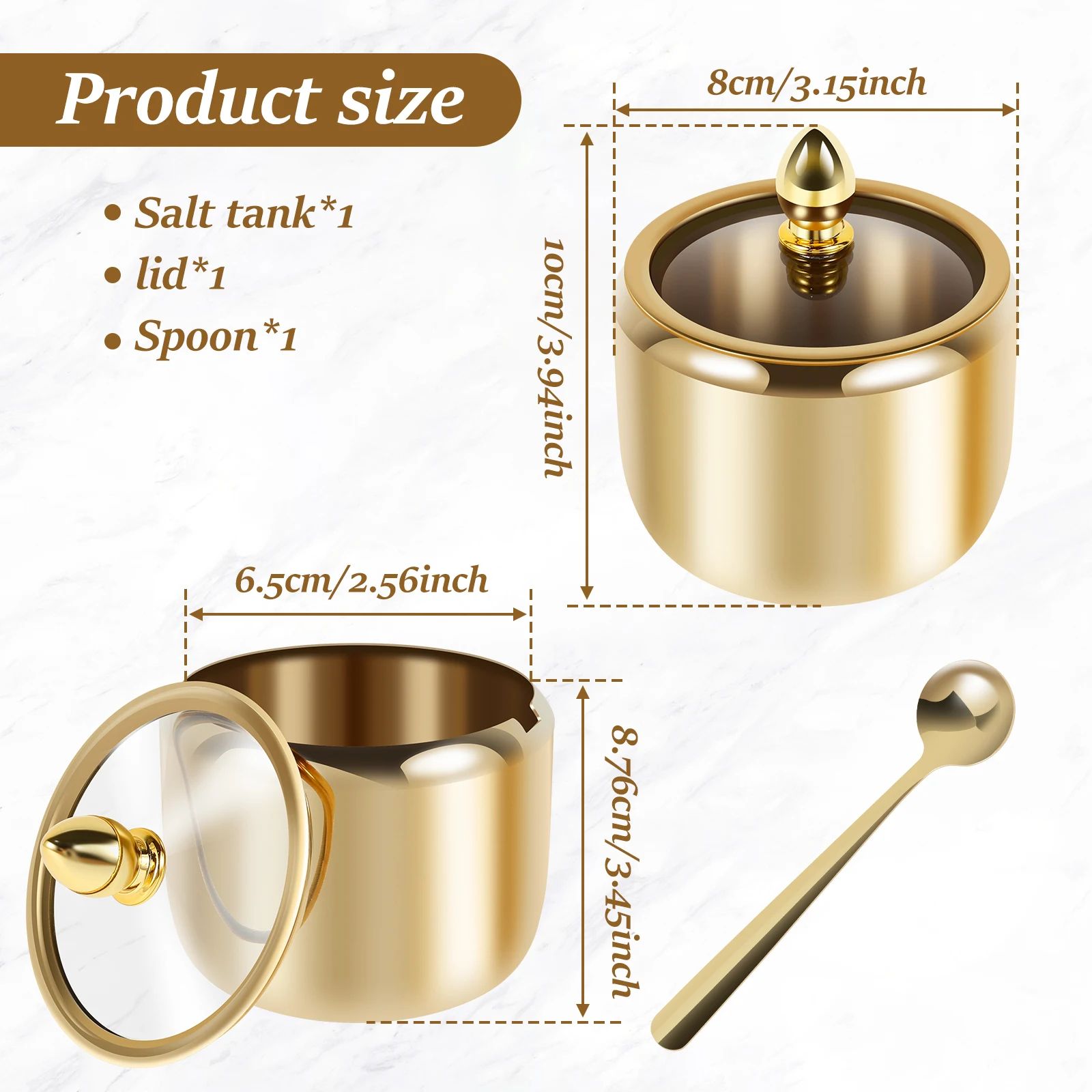 Stainless Steel Sugar Jar with Glass Lid and Spoon
