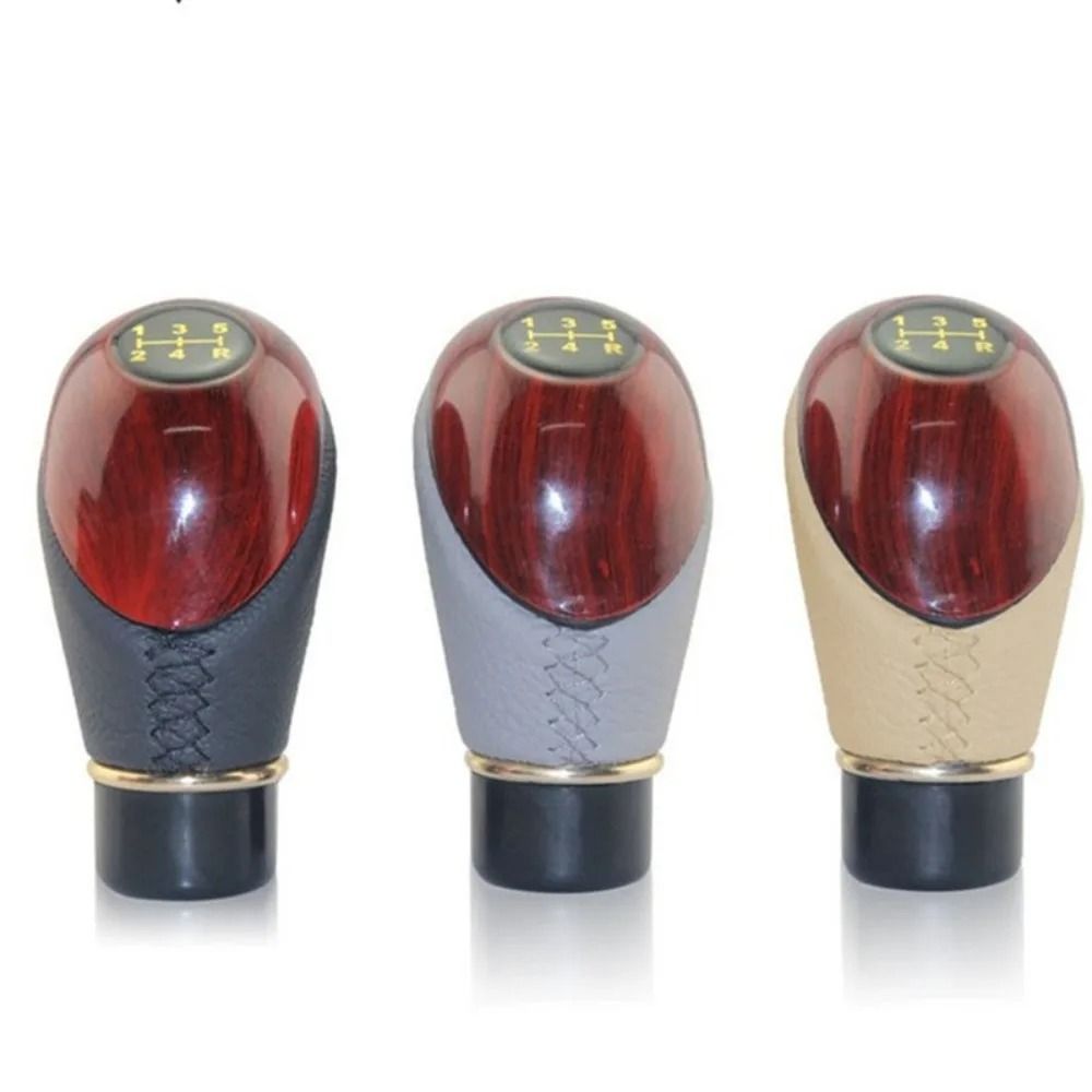 Universal Car Shift Knob – Wooden & PU Leather 5-Speed Lever – High-Yield Automotive Interaction Hub