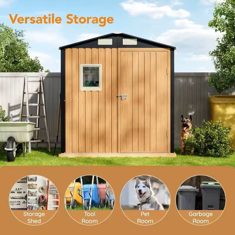 Outdoor Steel Garden Storage Shed with Lockable Door and Window