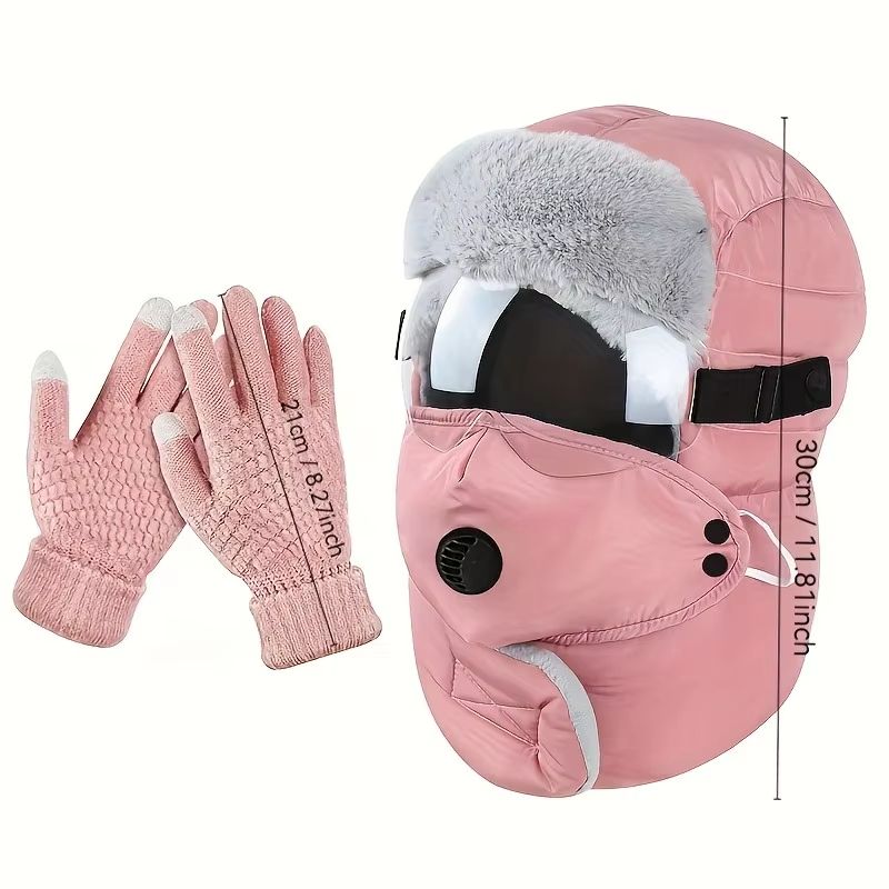 Winter Windproof Riding Hat with Earmuffs, Mask & Goggles (2-Piece Set)