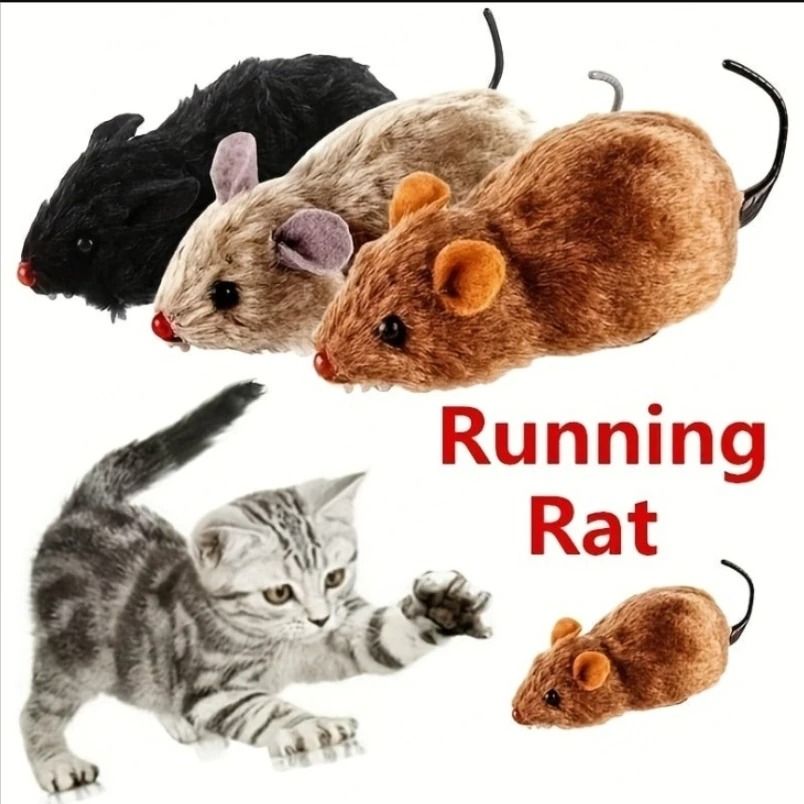 Wind Up Plush Mouse Toy Lifelike Running Pet Toy For Cats And Dogs Random Color