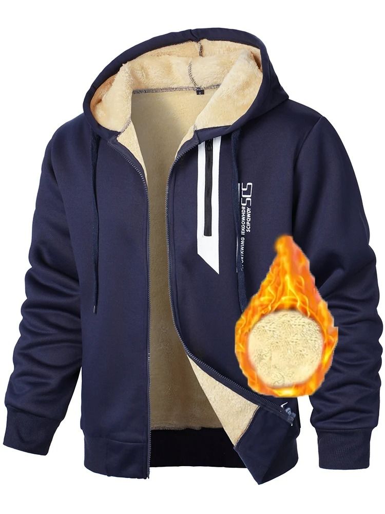 Men Lamb Fleece Zip Hoodie Thick Warm Sherpa Jacket