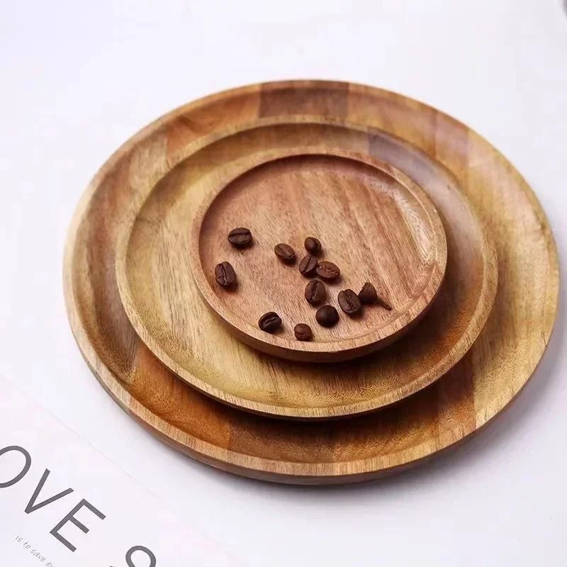 Wooden Round Serving Platter Tray Made from Natural Acacia Wood