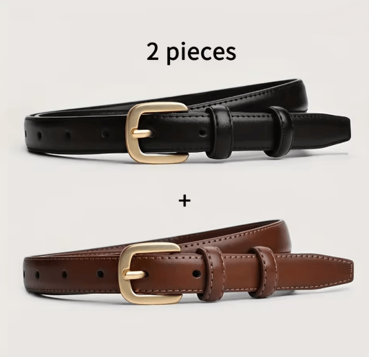 Mens Casual Leather Belt Set Classic Needle Buckle Double Loop
