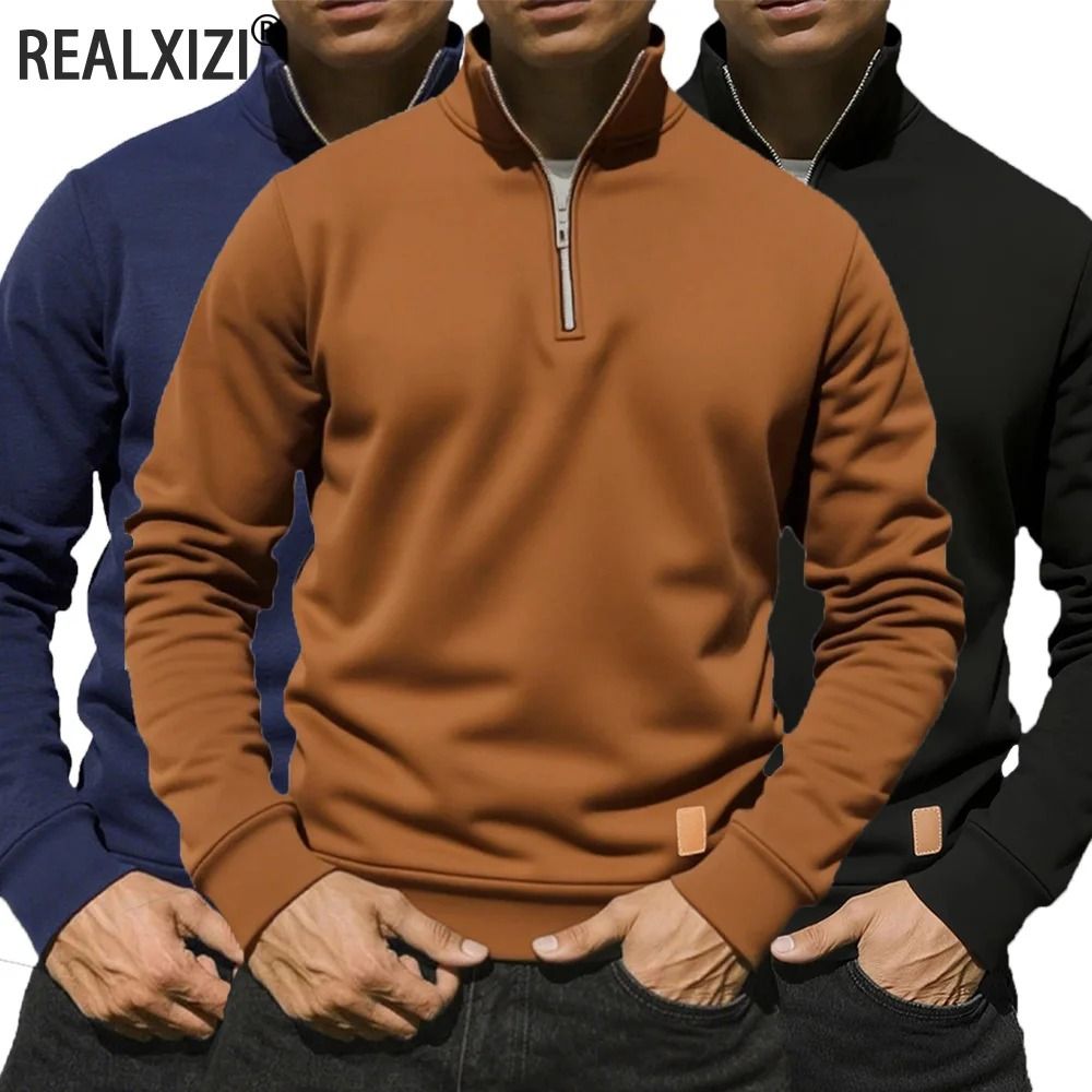 Half Zipper Sweatshirt Long Sleeve Solid Color Pullover for Men