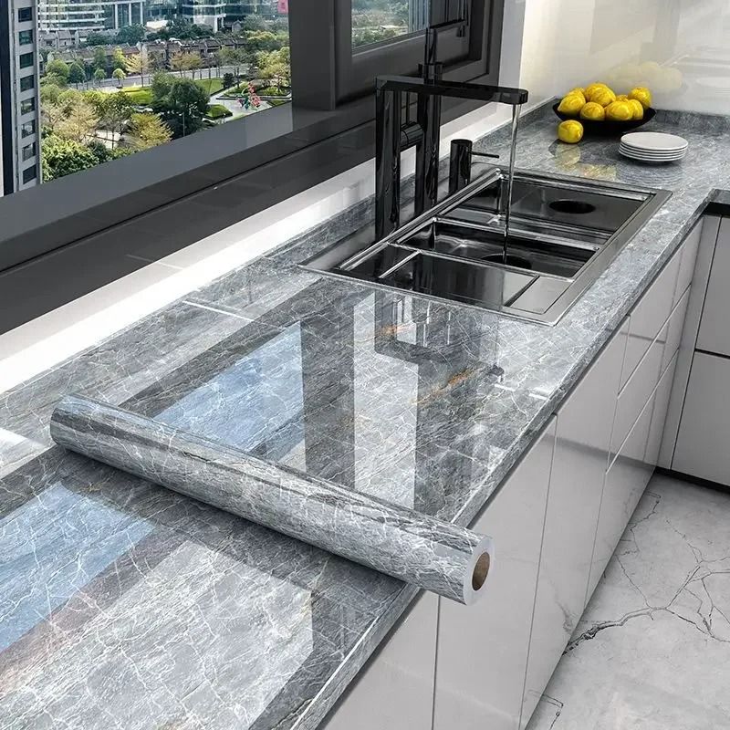 Premium Marble Self-Adhesive Wallpaper – Waterproof & Oil-Proof Kitchen Contact Paper with Thermostability