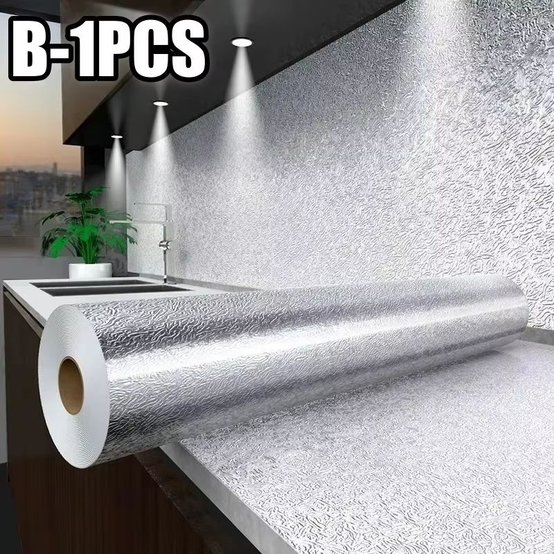Stove Splash Guard Aluminum Foil Backsplash Roll, Self-Adhesive Oil-Resistant Kitchen Wallpaper