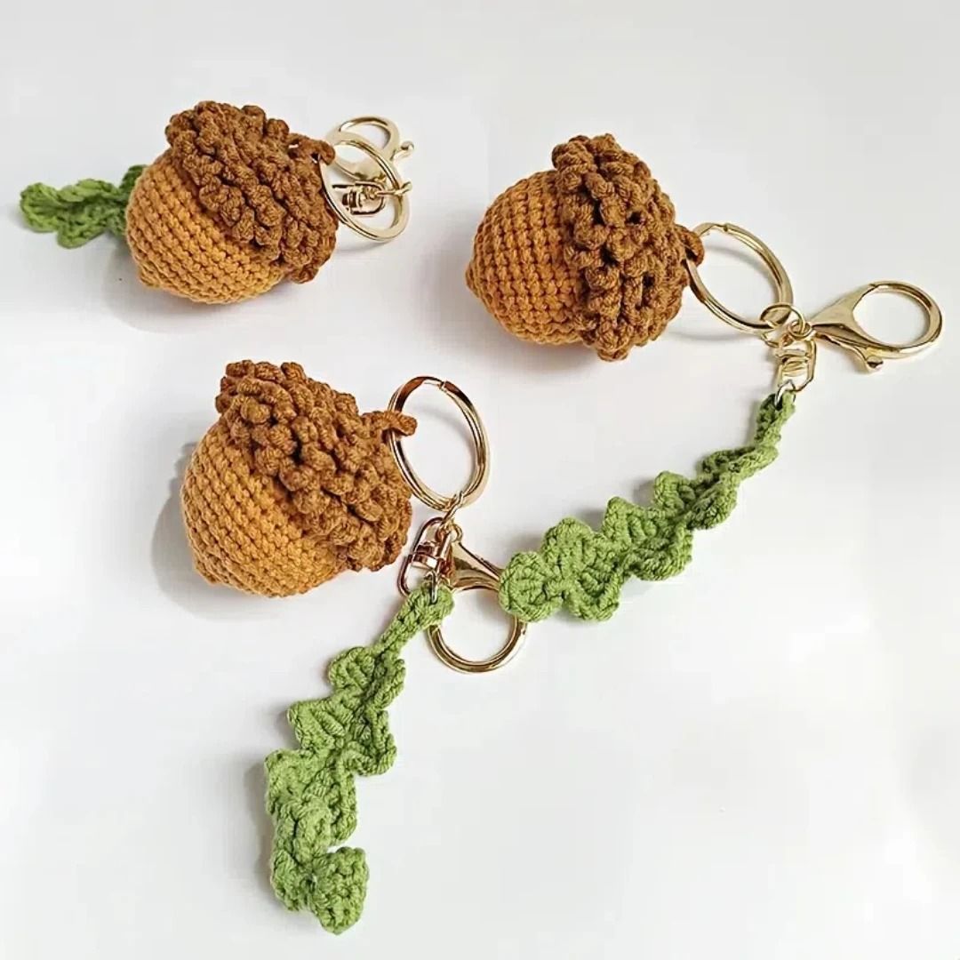 Handmade Acorn and Doll Knitted Keychain for Bags and Cars