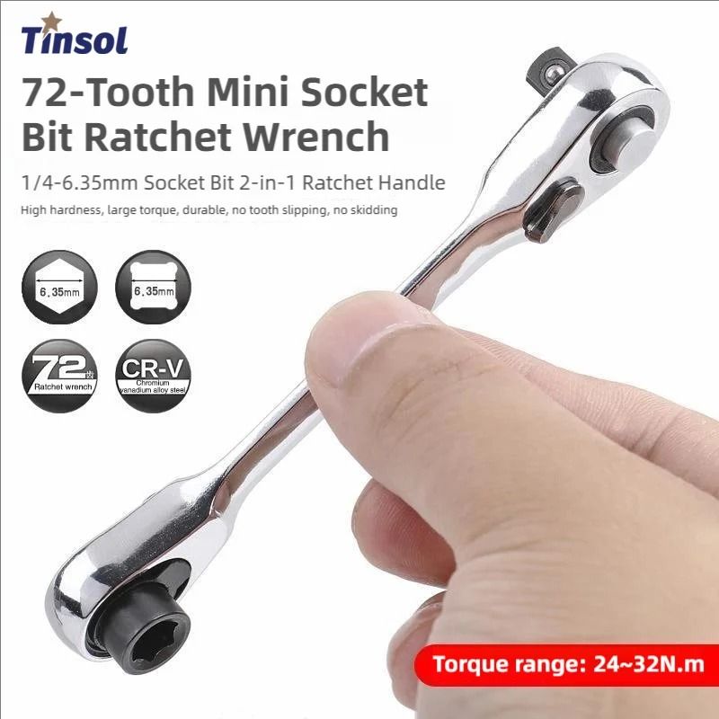 1/4 Inch Mini Ratchet Wrench 72 Tooth Double End Socket Tool