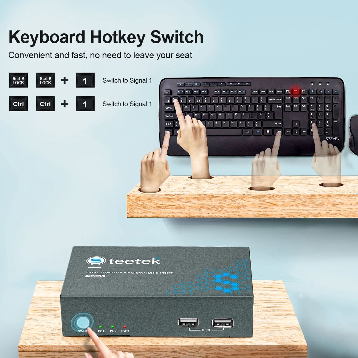 PWAY 2-Port HDMI KVM Switch 4K with USB Hub and Hotkey Control