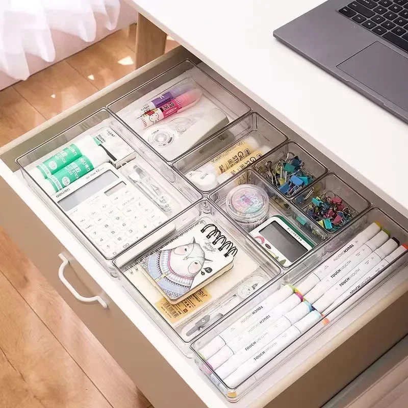 Versatile Drawer Organizer Set, Clear Plastic Trays and Dividers, Makeup, Kitchen Storage, Perfect Organizat