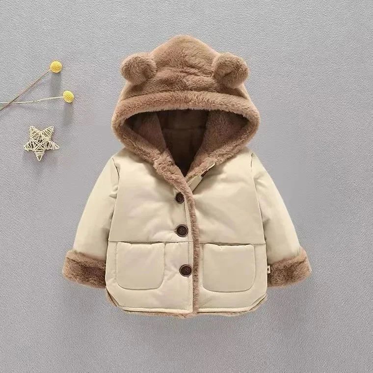 Cartoon Hooded Baby Fleece Jacket – Cozy Velvet-Lined Toddler Winter Coat for Infants & Toddlers