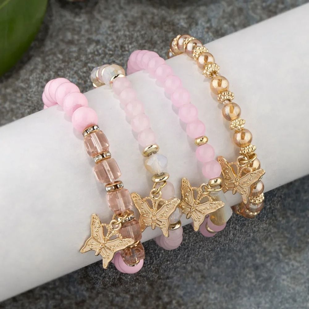 Butterfly Beaded Bracelet Set for Women Bohemian Style Elastic Bangles