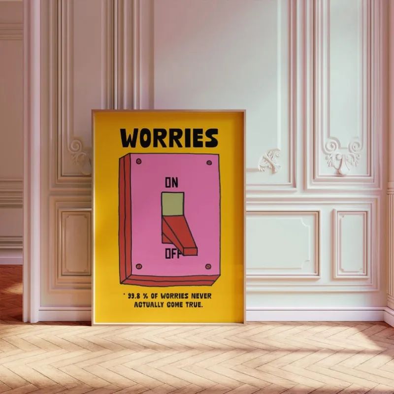 Retro mental health poster with Positive Quotes Cartoon Wall Art Print
