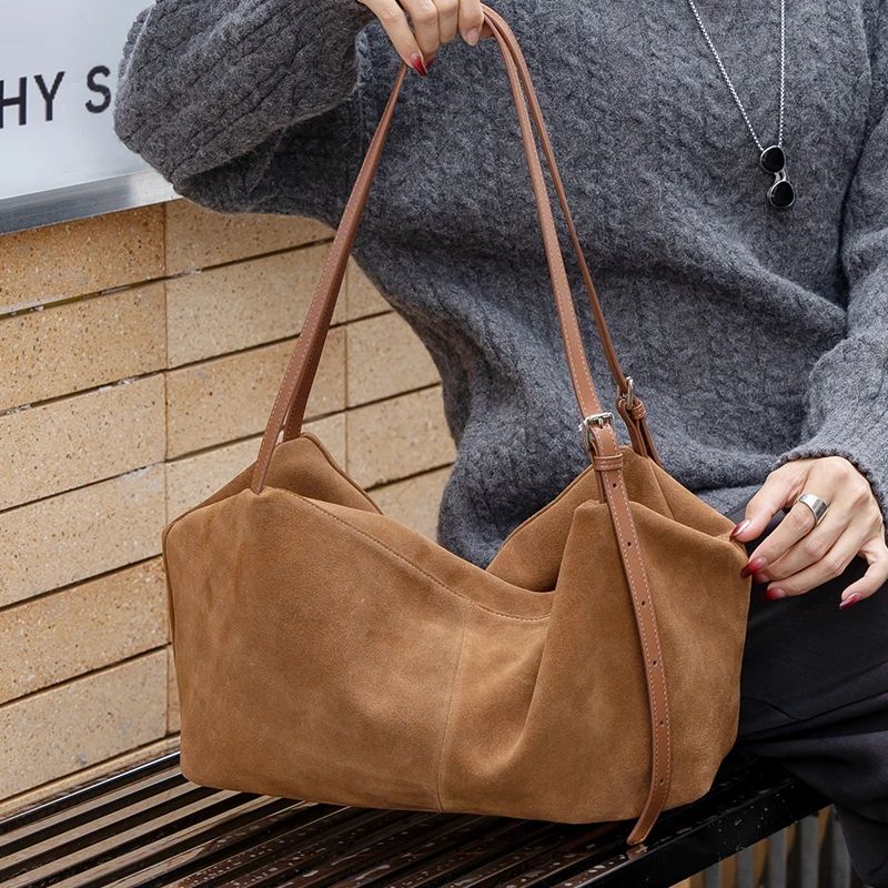 UrbanClassic Genuine Cowhide Suede Shoulder Bag for Women – Soft Leather Crossbody Handbag