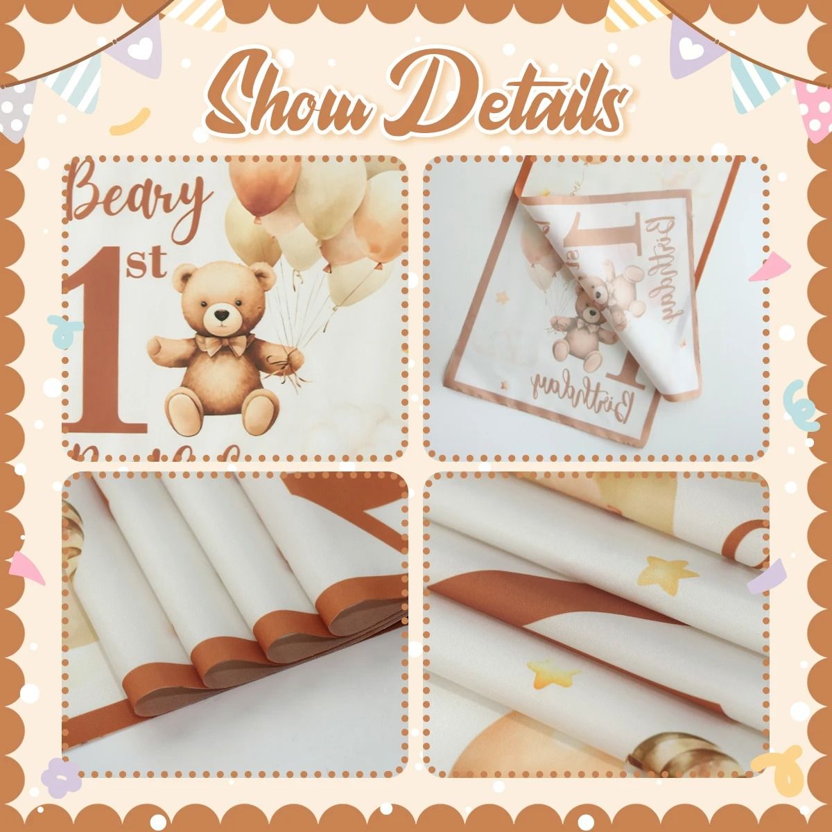 Teddy Bear Pattern 1st Birthday Table Runner