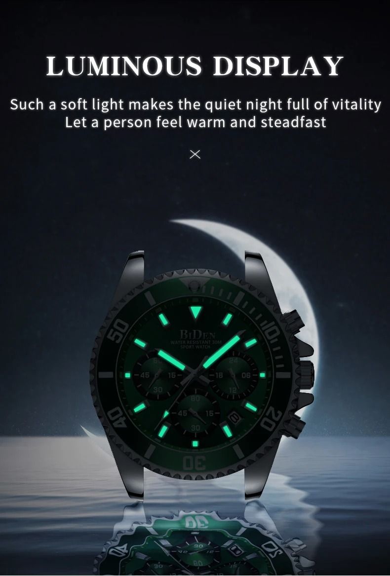 BIDEN Men Sports Chronograph Quartz Watch Waterproof
