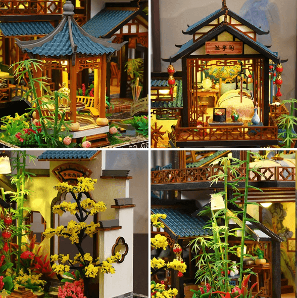 DIY Orchid Pavilion Book Nook Kit – Chinese Style 3D Miniature Shelf Decor