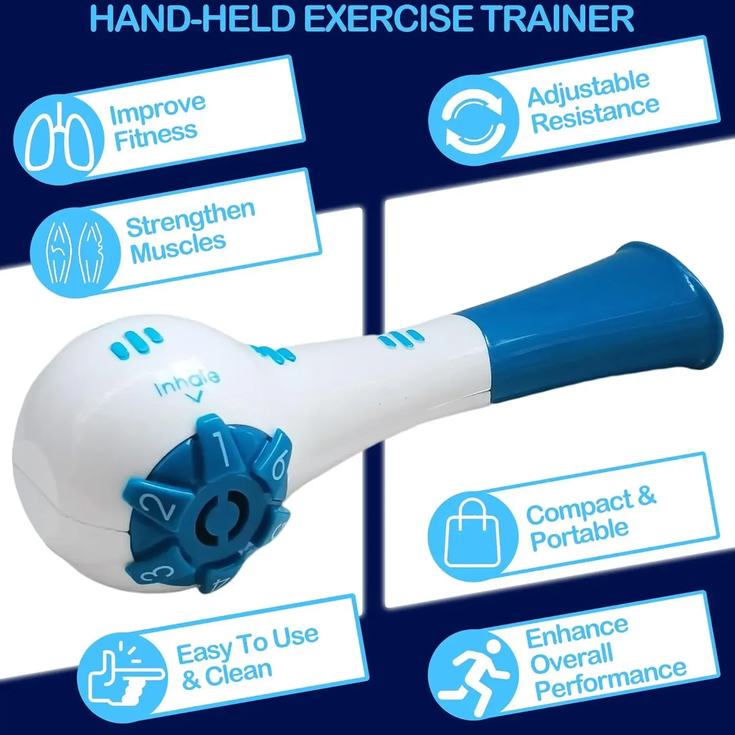 Adjustable Resistance Breathing Trainer for Lung Capacity, Endurance and Breath Control