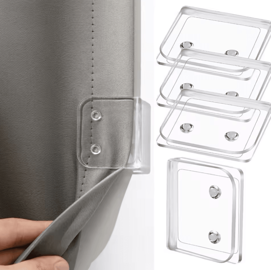 4pcs Windproof Self-Adhesive Shower Curtain Clips Transparent Bathroom Curtain Fasteners