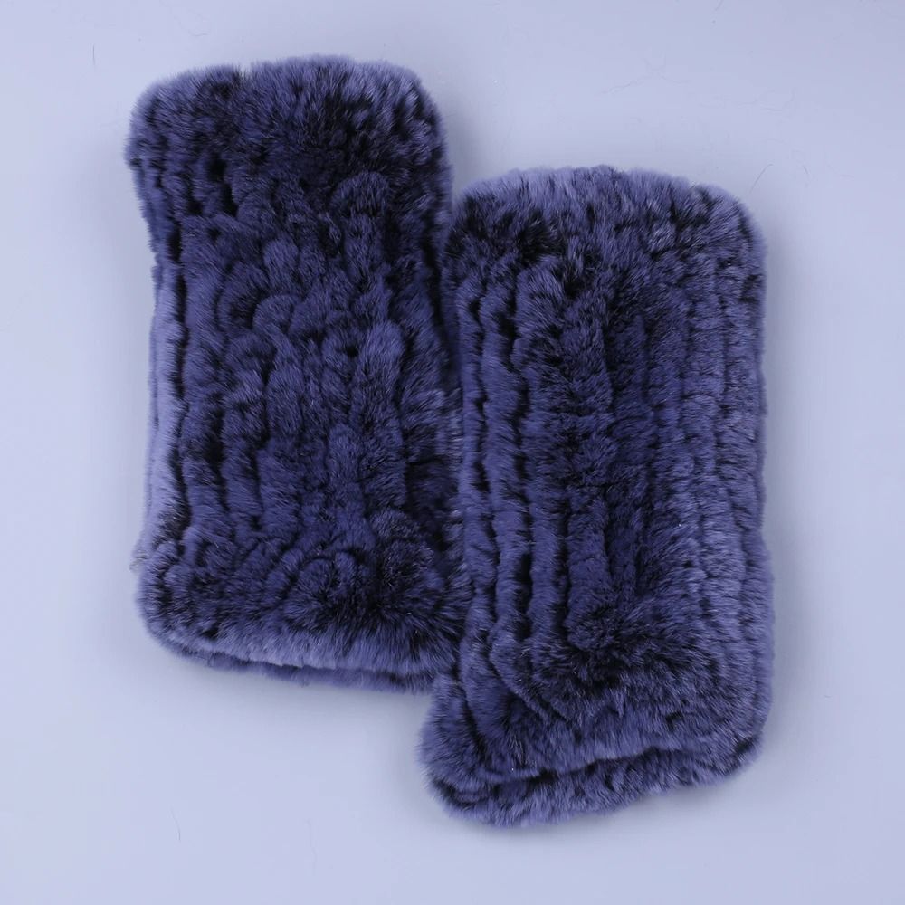 Luxury Rex Rabbit Fur Fingerless Gloves Fluffy Womens Winter Wrist Warmers