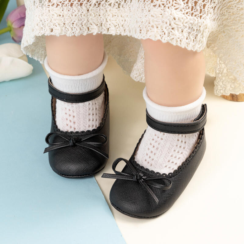 Girls New Baby Shoes Soft-soled Leather Bowknot Party Princess Shoes, Light Flat First Walkers, Anti-slip & Breathable