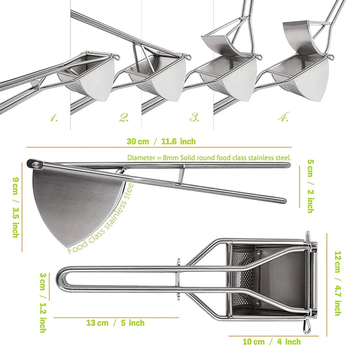 Heavy Duty Stainless Steel Potato Ricer and Vegetable Masher