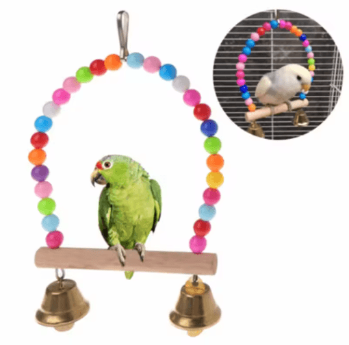 Wooden Parrot Swing & Climbing Toy with Bells – Hanging Ladder Playstand Hammock