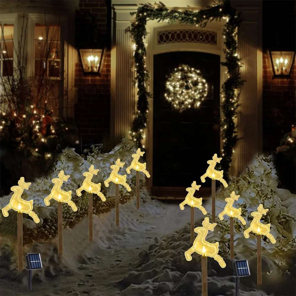 5PC Christmas Fawn Solar Stake Lights Waterproof Landscape Christmas Lights Pathway Christmas Decorations LED Lights Law