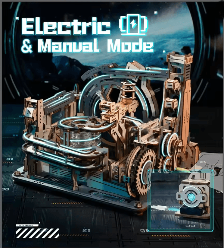 ROKR Marble Spaceport Electric Wooden Marble Run 3D Puzzle Kit