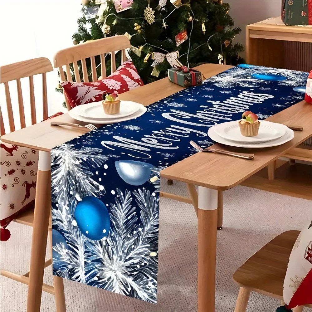 Merry Christmas Blue Table Runner