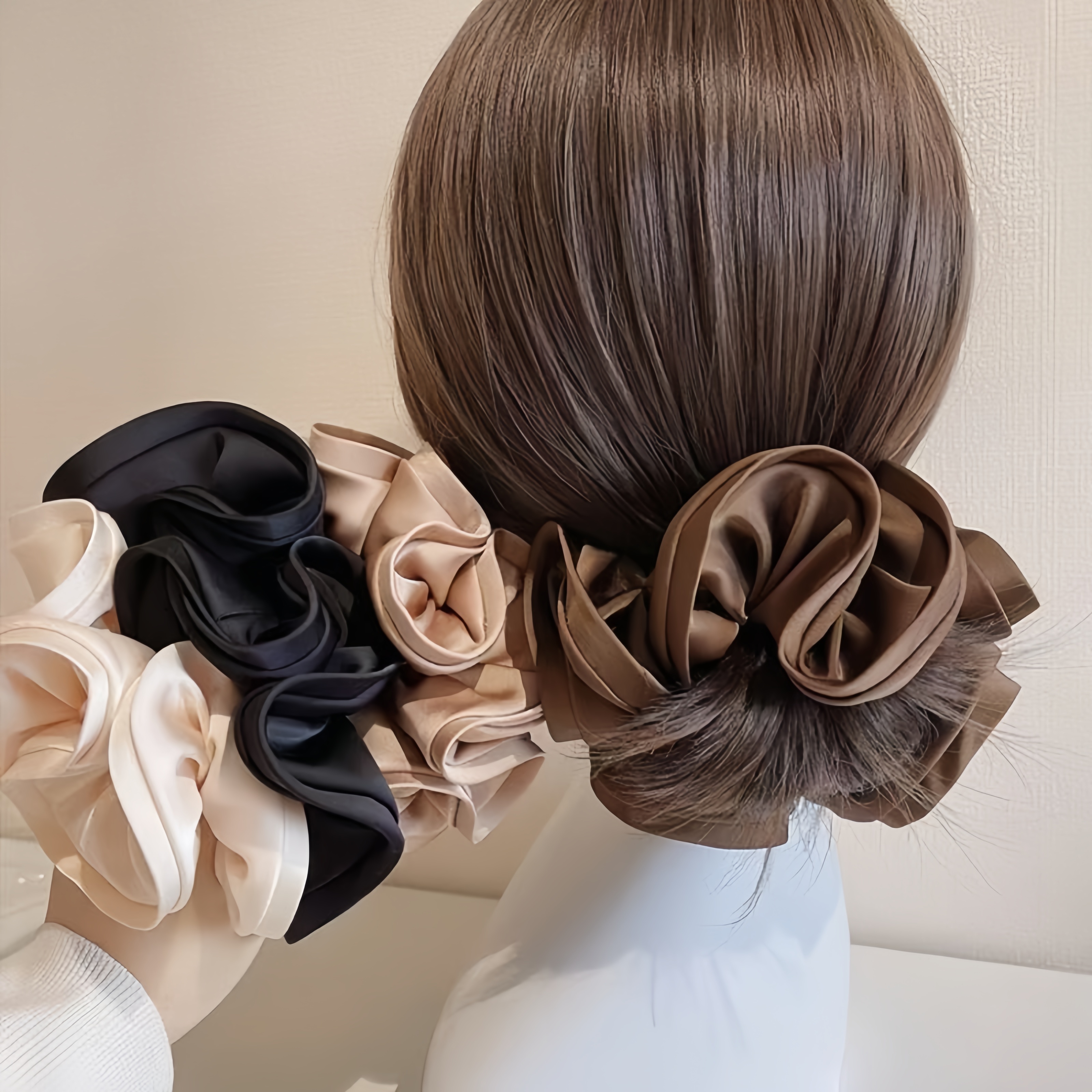 Satin Ribbon Hair Scrunchies for Women - Elegant Bow Elastic Ponytail Holder for Simple Temperament