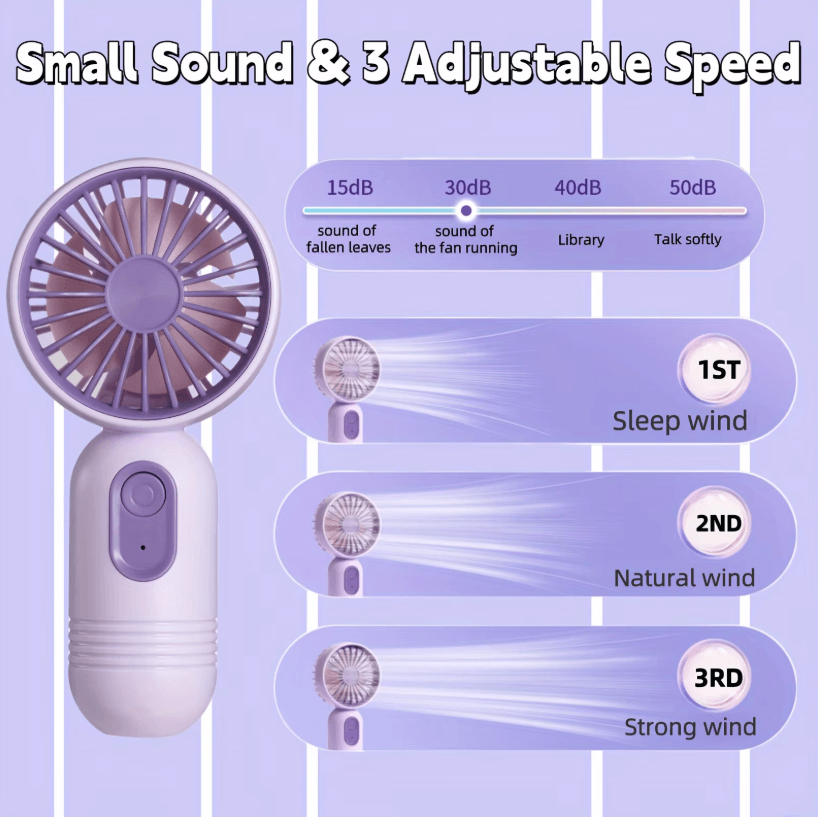 USB Rechargeable Portable Mini Fan – 3-Speed Handheld Cooling Fan for Travel & Everyday Use